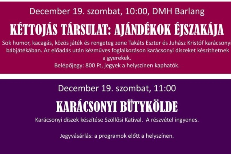 Adventi gyermekprogramok a hétvégén a DMH-ban